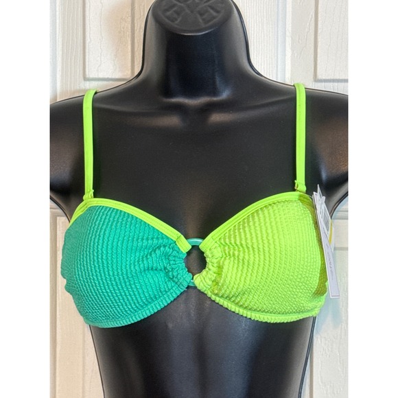 Salt +‎ Cove Color Block Bikini Top Ring Accent Swim Neon Green M - Picture 1 of 3